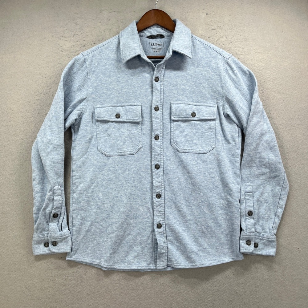 LL Bean Shirt Mens Medium Blue Slightly Fitted Double Knit Chamois Work Utility